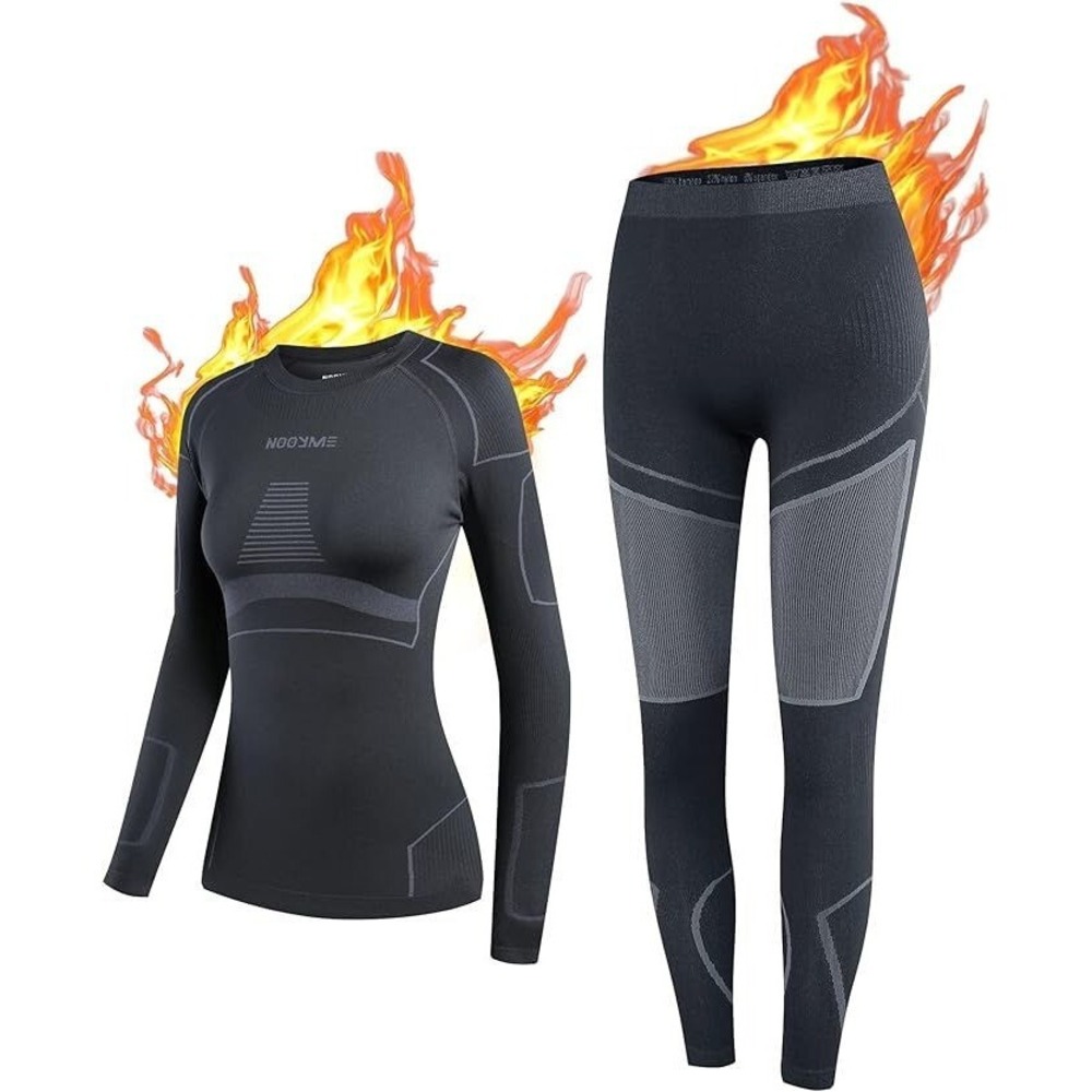 NOOYME Women's Thermal Base Layer Long Johns Underwear - Black/Grey - M